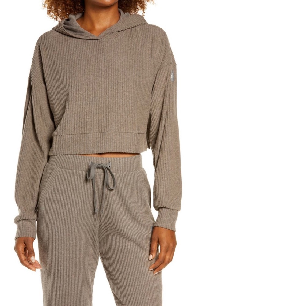 Alo Yoga Muse Ribbed Cropped Hoodie and Sweatpants Set XS